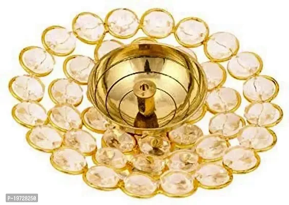 Brass Gallery Round Crystal Akhand Diya Oil Lamp -Pair of 2-thumb2