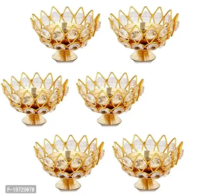 Brass Gallery Brass Small Bowl Crystal Diya Round Shape Kamal Deep Akhand Jyoti Oil Lamp for Home Temple Puja Decor Gifts (Size Small Pack of 6)