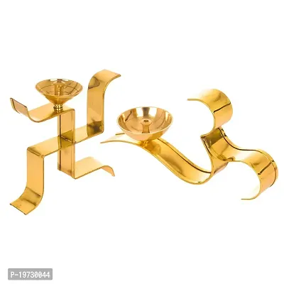 Brass Gallery Brass Swastik Diya Oil Puja Lamp Decorative for Home Office Gifts Decor for Pooja Set of 2 pcs (Om aarti Swastik Diya)-thumb0
