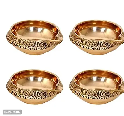 Brass Gallery Brass Small Bowl Crystal Diya Round Shape Kamal Deep Akhand Jyoti Oil Lamp for Home Size Set of 4 pcs (Brass Kuber Diya 4 Pcs)