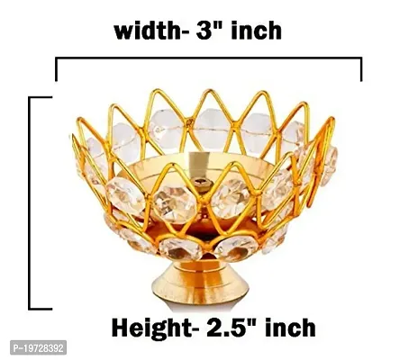 Brass Gallery Brass Flower Crystal Diya Akhand Jyoti Oil Lamp for Home Temple Puja Decor Gifts Pack of 4 (Crystel Bowl, 4 pcs)-thumb2