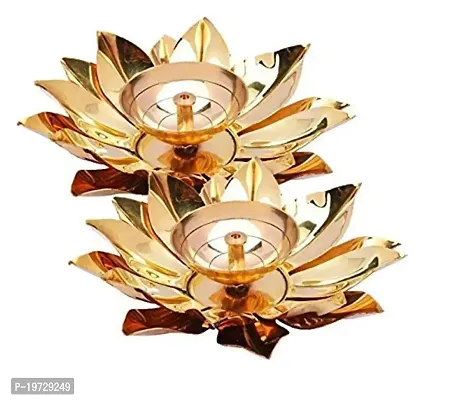 Brass Gallery Copper Lotus Shape Kamal Patti Akhand Diya 2 Pcs (Large Width 5 Inch)-thumb0