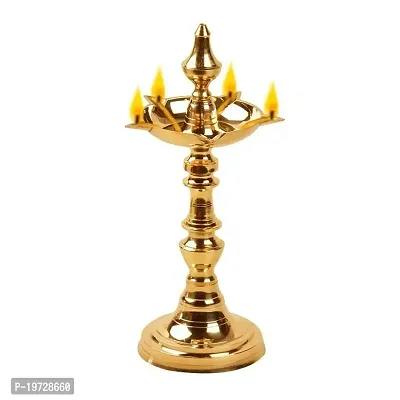 BrassLine (6INCHES) Regional Brass Kerela Fancy Diya Stand (Kuthu Vilakku) Lamp for Deepam Fancy Kerela Deepak Stand/Diwali Puja Lamp Golden-thumb0