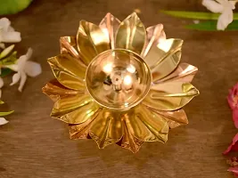 Brass Gallery Brass and Copper Lotus Shape Akhand Diya Kamal Patti Diya Brass Table Diya (Height: 2 Inch  Width: 6 Inch)-thumb2