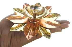 Brass Gallery Brass and Copper Lotus Shape Akhand Diya Kamal Patti Diya Brass Table Diya (Height: 2 Inch  Width: 6 Inch)-thumb3