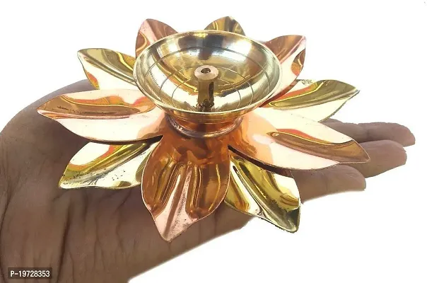 Brass Gallery Brass and Copper Lotus Shape Akhand Diya Kamal Patti Diya Brass Table Diya (Height: 2 Inch  Width: 6 Inch)-thumb4