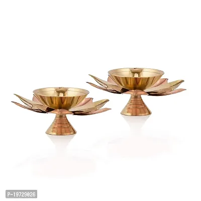 Brass Gallery Brass and Copper Lotus Shape Akhand Diya Kamal Patti Diya Brass Table Diya Set of 6 pcs (Height: 1.5 Inch  Width:3 Inch)-thumb3
