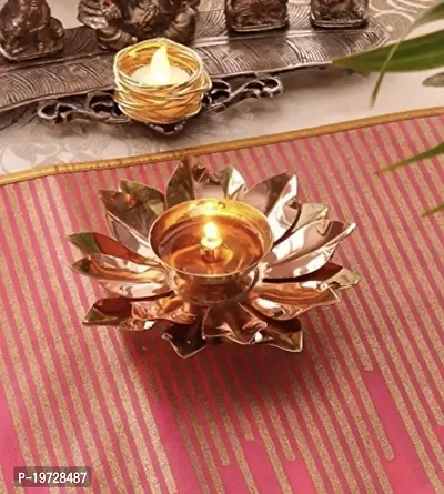 Brass Gallery Brass and Copper Lotus Shape Akhand Diya Kamal Patti Diya Brass Table Diya Set of 2 pcs (Height 2 inch Width 6 inch)-thumb4