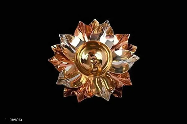 Brass Gallery Brass and Copper Lotus Shape Akhand Diya Kamal Patti Diya Brass Table Diya (Height: 2 Inch  Width: 6 Inch)-thumb5