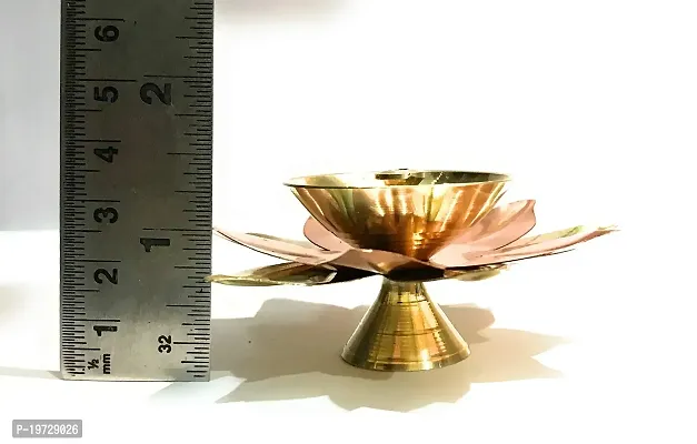 Brass Gallery Brass and Copper Lotus Shape Akhand Diya Kamal Patti Diya Brass Table Diya Set of 6 pcs (Height: 1.5 Inch  Width:3 Inch)-thumb5