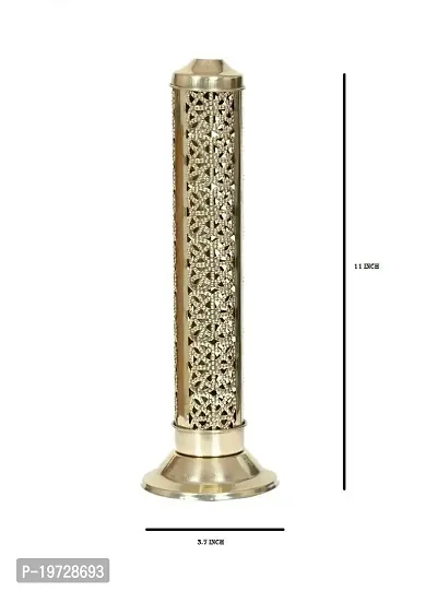 Brass Gallery Brass Jali Akhand Jyoti Deep with Stand, Cover and Om Diya/Oil Lamp (Gold_27 x 9 x 9 cm)-thumb3