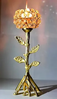 Brass Gallery Decorative Crystel Flower Tree Shape Tealight Iron and Aluminium Candle Holder-thumb1
