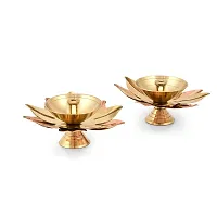 Brass Gallery Brass and Copper Lotus Shape Akhand Diya Kamal Patti Diya Brass Table Diya Set of 6 pcs (Height: 1.5 Inch  Width:3 Inch)-thumb1