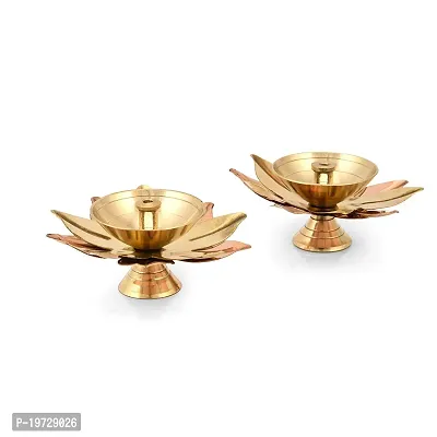 Brass Gallery Brass and Copper Lotus Shape Akhand Diya Kamal Patti Diya Brass Table Diya Set of 6 pcs (Height: 1.5 Inch  Width:3 Inch)-thumb2