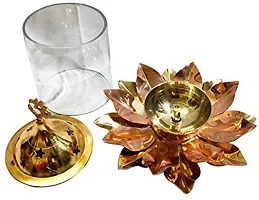 Brass Gallery Brass and Copper Lotus Shape Akhand Diya with Glass Kamal Patti Diya Table Diya with Lotus Glass-thumb1