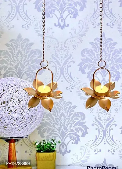 Brass Gallery Tealight Flower Hanging Diya for Home Decorated Product (Hanging Flower)