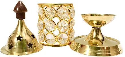Brass Gallery Diamond Crystal Brass Akhand Diya Oil Lamp - Set of 2 Pieces-thumb1