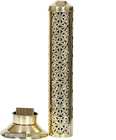 Brass Gallery Brass Jali Akhand Jyoti Deep with Stand, Cover and Om Diya/Oil Lamp (Gold_27 x 9 x 9 cm)-thumb2