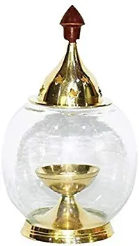 Brass Gallery Matki Glass Diya Brass Matki nand Glass Akhand Diya Lamp Brass, Glass Table Diya (Height: 15 cm)-thumb1