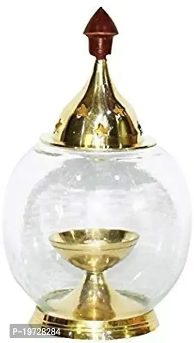 Brass Gallery Matki Glass Diya Brass Matki nand Glass Akhand Diya Lamp Brass, Glass Table Diya (Height: 15 cm)-thumb2