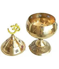 Brass Gallery Brass Jali Akhand Jyoti Deep with Stand, Cover and Om Diya/Oil Lamp (Gold_27 x 9 x 9 cm)-thumb4