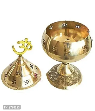 Brass Gallery Brass Jali Akhand Jyoti Deep with Stand, Cover and Om Diya/Oil Lamp (Gold_27 x 9 x 9 cm)-thumb5