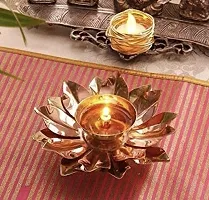 Brass Gallery Brass and Copper Lotus Shape Akhand Diya Kamal Patti Diya Brass Table Diya (Height: 2 Inch  Width: 6 Inch)-thumb1