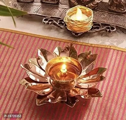 Brass Gallery Brass and Copper Lotus Shape Akhand Diya Kamal Patti Diya Brass Table Diya (Height: 2 Inch  Width: 6 Inch)-thumb2