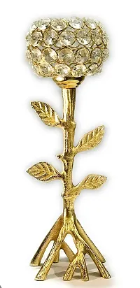 Brass Gallery Decorative Crystel Flower Tree Shape Tealight Iron and Aluminium Candle Holder-thumb2