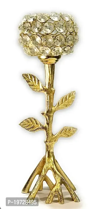 Brass Gallery Decorative Crystel Flower Tree Shape Tealight Iron and Aluminium Candle Holder-thumb3