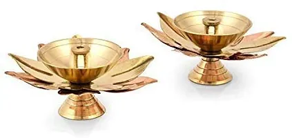 Brass Gallery Copper  Brass Small Lotus Shape Akhand Diya Kamal Patti Diya and Brass Small Bowl Crystal Diya Round Shape Kamal Deep Akhand Jyoti Oil Lamp for Home Temple Puja Decor Gifts-thumb4