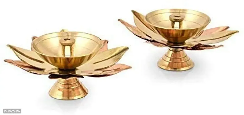 Brass Gallery Copper  Brass Small Lotus Shape Akhand Diya Kamal Patti Diya and Brass Small Bowl Crystal Diya Round Shape Kamal Deep Akhand Jyoti Oil Lamp for Home Temple Puja Decor Gifts-thumb5