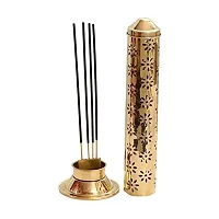 Brass Gallery Brass Small Bowl Crystal Diya Oil Lamp for Home Temple Puja  100% Brass for Temple, Home  Agarbatti Stand Safety Incense Holder with Ash Catcher (Large)-thumb2