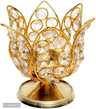 Brass Gallery Lotus Crystal Bowl,Lotus Flower Design Diya for Puja Home D?cor, Brass Table Diya (Height: 8 cm  Width:10 cm)