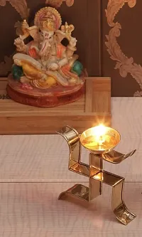 Brass Gallery Brass Swastik Diya Oil Puja Lamp Decorative for Gifts Decor for Pooja Set of 2 pcs-thumb1