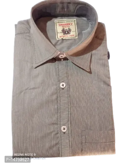 Elegant Cotton Brown Striped Formal Shirt For Men