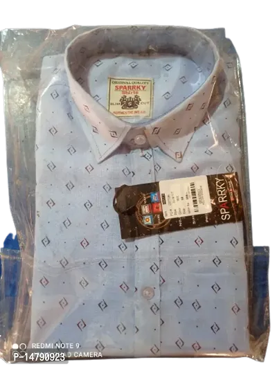 Elegant Cotton Blue Printed Formal Shirt For Men