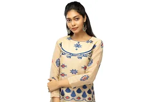 Stylish Chanderi Beige 3/4 Sleeves Kurta For Women-thumb1