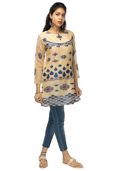 Stylish Chanderi 3/4 Sleeves Kurta For Women