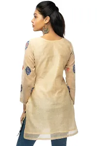 Stylish Chanderi Beige 3/4 Sleeves Kurta For Women-thumb3