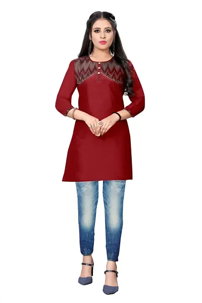 Stylish Chanderi 3/4 Sleeves Kurta For Women