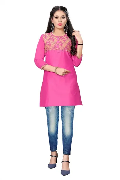 Stylish Chanderi 3/4 Sleeves Kurta For Women