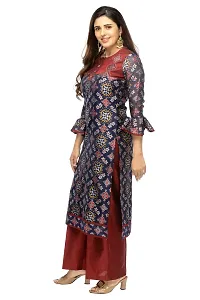 Stylish Chanderi Navy Blue Bell Sleeves Kurta With Palazzo Set For Women-thumb2