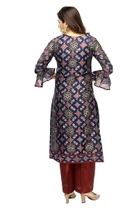 Stylish Chanderi Navy Blue Bell Sleeves Kurta With Palazzo Set For Women-thumb3