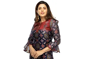 Stylish Chanderi Navy Blue Bell Sleeves Kurta With Palazzo Set For Women-thumb1