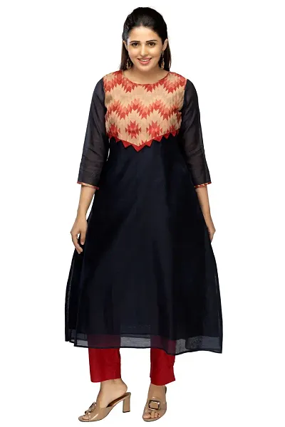 Stylish Chanderi 3/4 Sleeves Kurta With Pant Set For Women