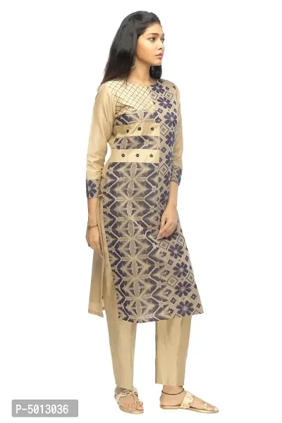 Stylish Chanderi Golden 3/4 Sleeves Kurta With Pant Set For Women-thumb3
