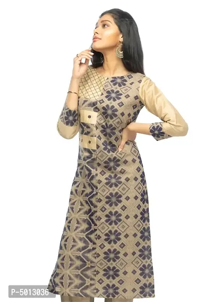 Stylish Chanderi Golden 3/4 Sleeves Kurta With Pant Set For Women-thumb2