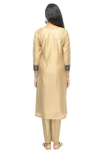 Stylish Chanderi Golden 3/4 Sleeves Kurta With Pant Set For Women-thumb3