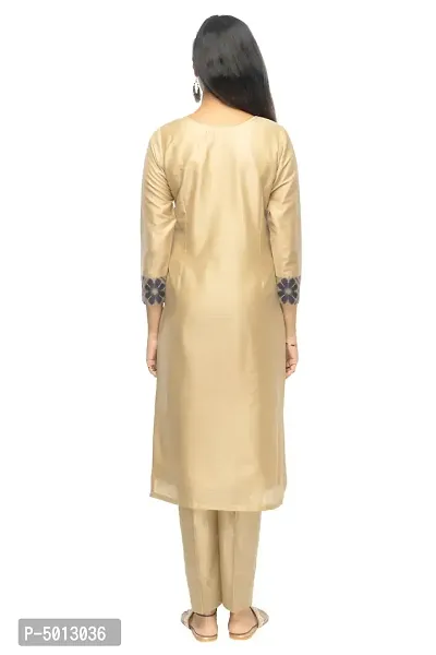 Stylish Chanderi Golden 3/4 Sleeves Kurta With Pant Set For Women-thumb4